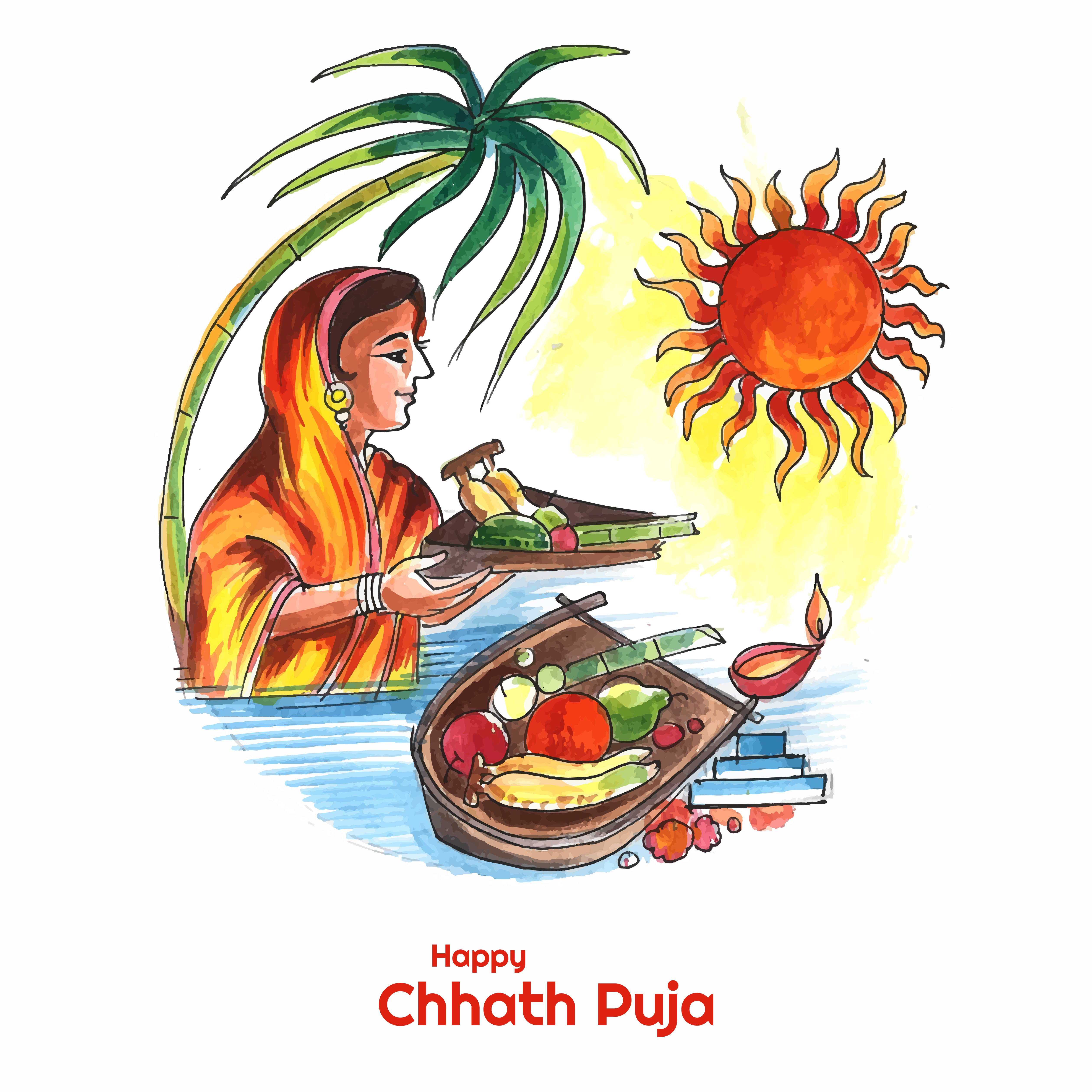 Happy Chhath puja Indian Sun worshiping festival background Stock Vector |  Adobe Stock